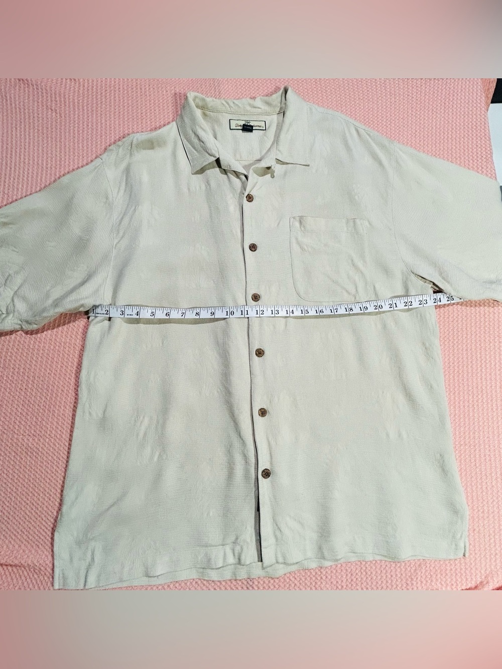 Tommy Bahama Relax Men's XL Shirt 100% Silk Short Sleeve Cream Camp Button Up